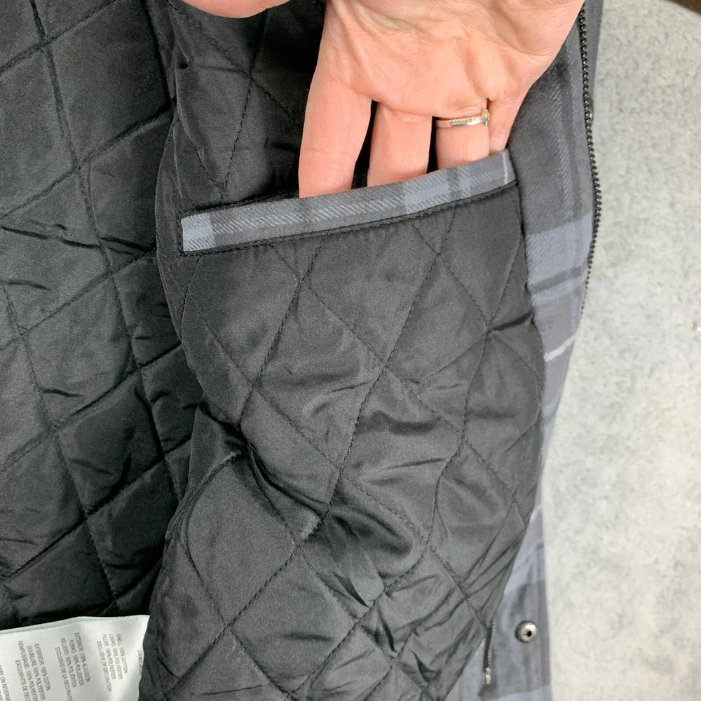 Levis Jacket Mens Medium‎ Grey Flannel Quilted Filled Shacket Inside Pocket Coat